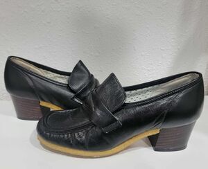 Vintage Goodyear Leather Wood Heels Clogs Mules Womens 5.5 Mellow Mates Cushion